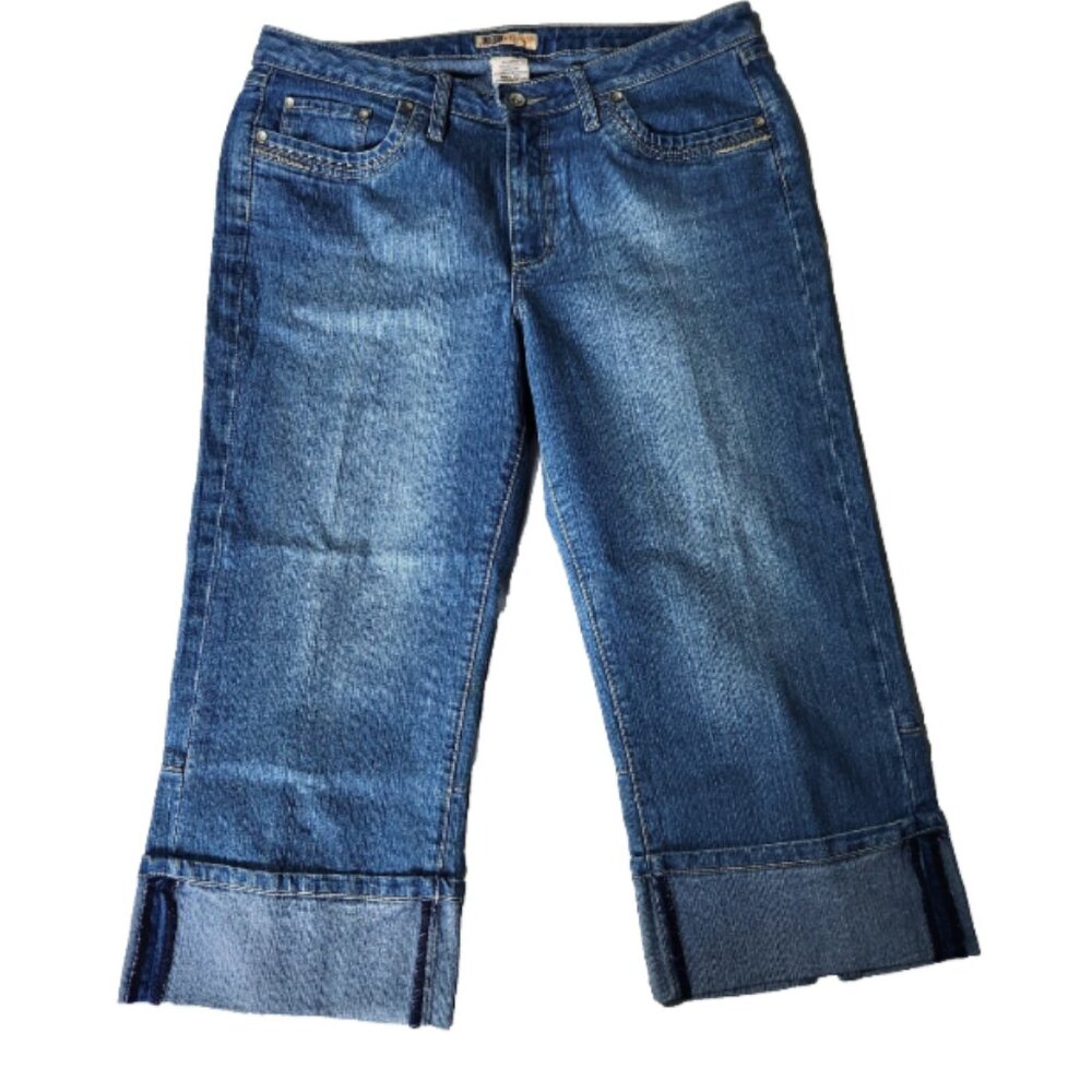 Faded Glory Capris Women's Size 12 Denim Jean Pants Cuffed Stretch Denim